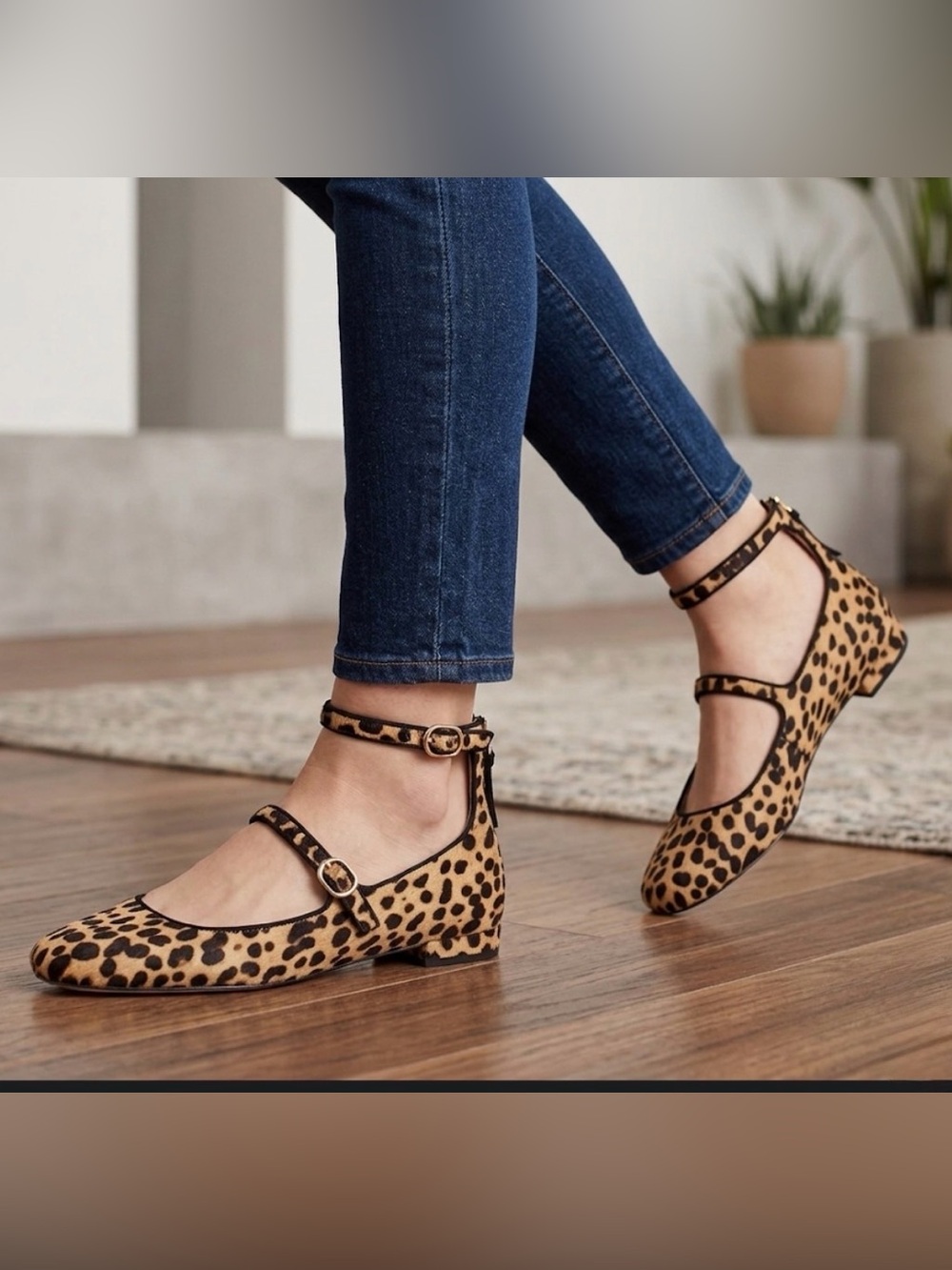J. Crew Leopard Print Double-Strap Flats - Tan/Black
